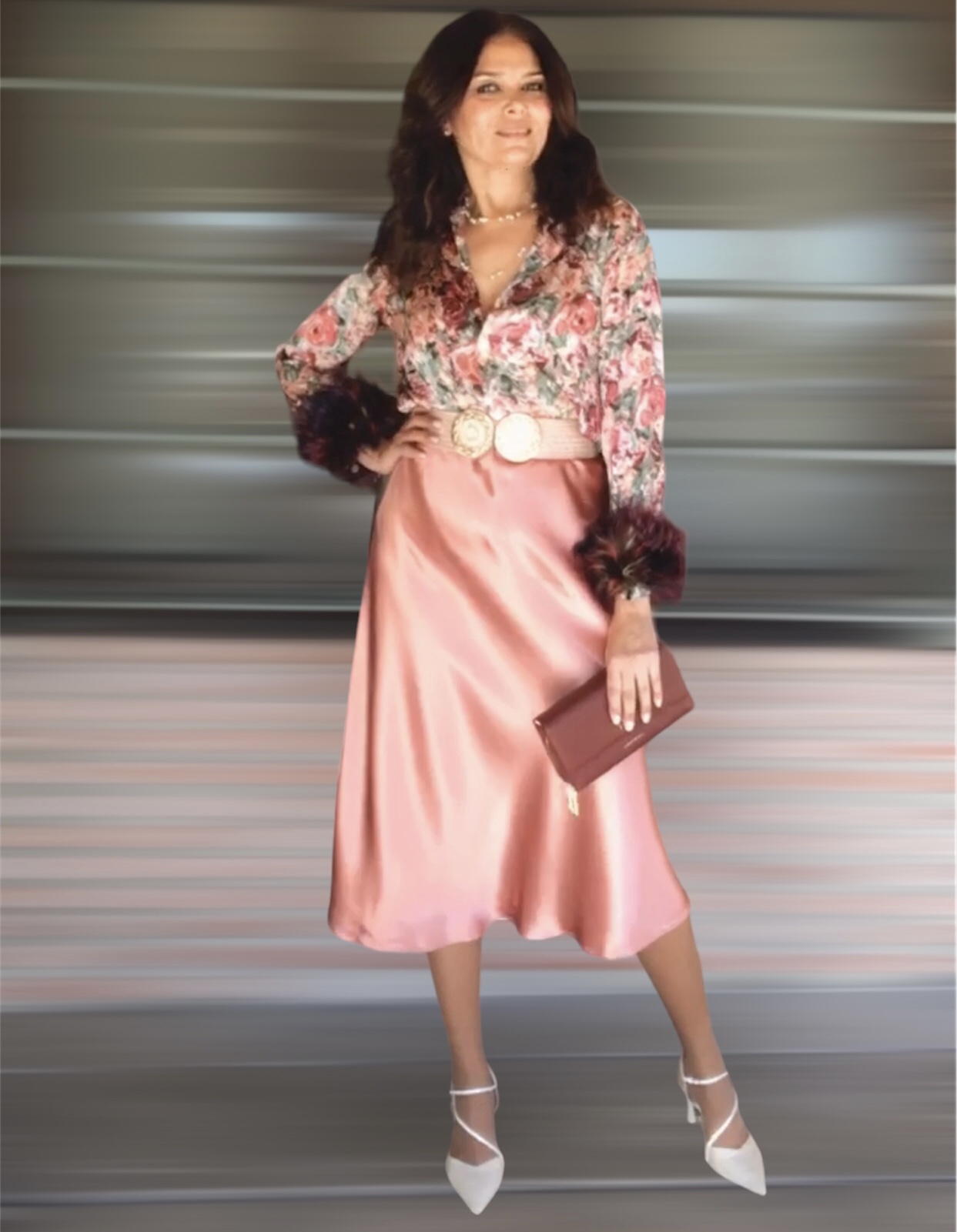 KI7448 Falda Raso rosa